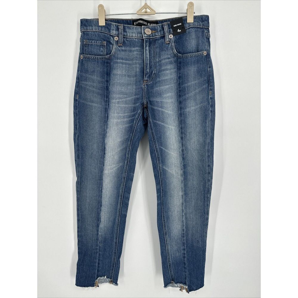Express Women's Skinny Two Tone Raw‎ Hem Denim Jeans Size 4R Ankle Length